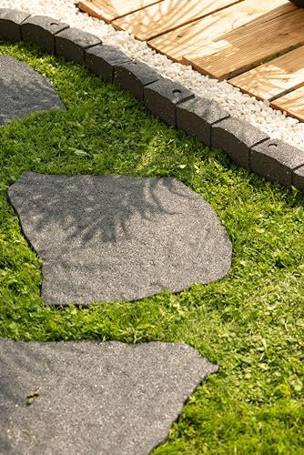 Nicoman Natural B Stone Block Garden Stepping Stone Recycled Rubber Steps Hard Wearing Heavy Duty Outdoor Pathway Tiles - (Grey, Set of 2)