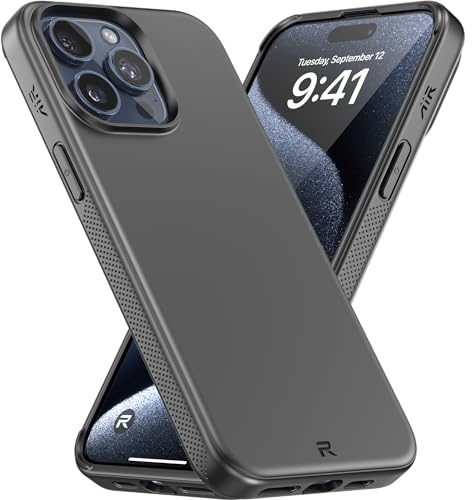 Rebel Air Hülle für iPhone 15 Pro Max [Air² Serie] Starke MagSafe-kompatibel, griffige Seiten, schlanke & leichte TPU-Abdeckung, Schutzecken, erhöhter Objektivring, 6,7 Zoll Phone 2024 (Schwarz)