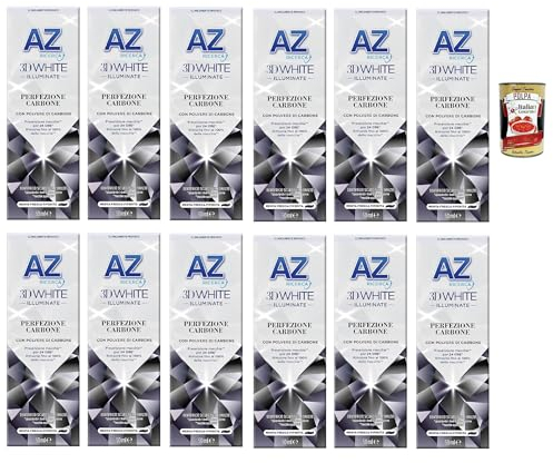 Dentifricio AZ 3D White Perfezione Carbone, Zahnpasta mit aufhellender Wirkung, mit Kohlepulver, 12x 50ml + Italian Gourmet polpa 400g