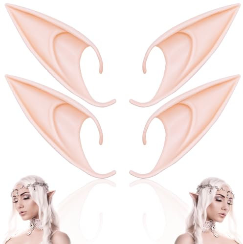 Cuackamily 2 Paar Elfenohren, Weiche Elfenohren Latex Elfenohren für Kinder Erwachsene, Pixie Fairy Ohren Dress Up Kostüm Anime Party für Elfen-Cosplay Halloween Weihnachten Partydekorationen Zubehör