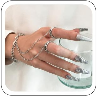 Wendalern Punk Finger Ring Armband Geschichtet Quaste Kette Armband Zwei Link Ringe Kette Armband Sklave Hand Harness Wirst Armband Verstellbare Finger Kette Armband Schmuck Für Frauen Und Mädchen