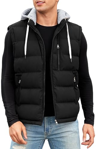 Vancavoo Doudoune Sans Manches Homme Gilet Matelassé à Capuche Amovible | Veste Légère Zippée avec Deux Poches Latérales Zippées et une Poche Intérieure pour Loisirs et Plein Air