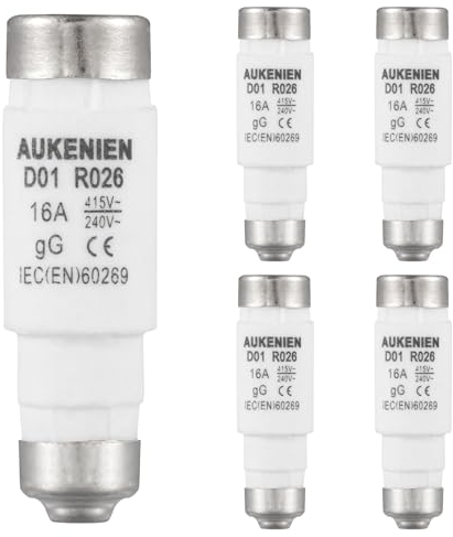 AUKENIEN Neozed Sicherung 16A D01 E14 Spirale Keramik Sicherungen 400V NEOZED Sicherungseinsatz Schmelzsicherung 16 Ampere 400VAC (5Stück)