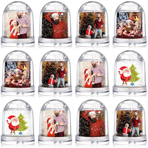 Barydat Weihnachts-Schneekugel-Kits, Weihnachts-Schneekugeln, Kunststoff-Schneekugel mit weißem Karton, Bild, Aktivitäten, Dekoration, DIY, festlich, Winterurlaub, Basteln, Ornament, 12 Stück