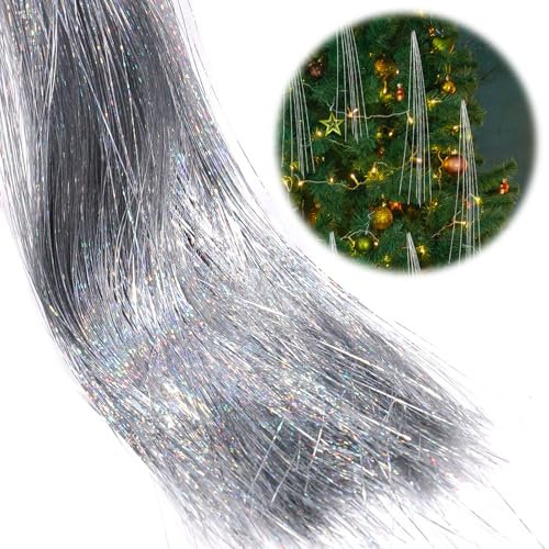 2000stk Lametta, Lametta Weihnachtsbaum Lametta Vorhänge Glitzer Vorhang Deko Festivaldekor Zubehör für Geburtstagspartys(Schillerndes-Silber)