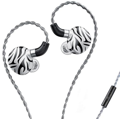 Linsoul TRN White Tiger In Ear Monitor, Dual DD + Planar Diaphragm Triple Driver Earphones, Wired Gaming Earbuds with Three Detachable Nozzles, Silver-plated Hybrid Cable (With Mic)