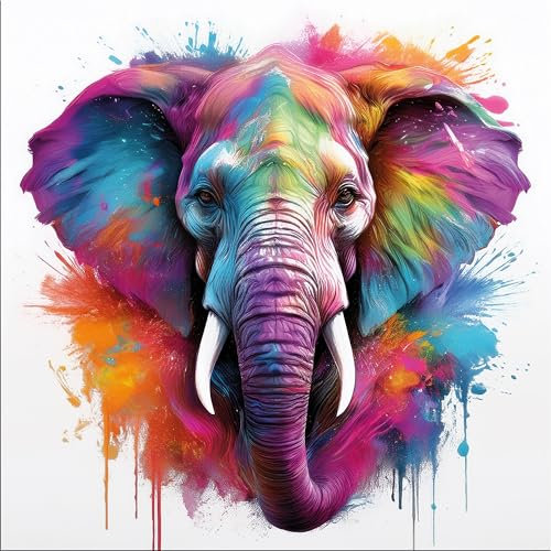 artissimo, Glasbild, 50x50cm, AG5581A, Pop-Art-Tiere: bunter Elefant, Wanddekoration aus Glas, Wandbild Wohnzimmer modern, Malerei bunt, farbenfroh