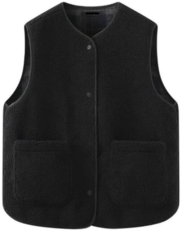 Teddy Fleece Weste Damen Fleeceweste Autumns Winter Laufweste Ärmellos Westen Warm Einfarbig Teddyweste Kurz Knöpfe Fellweste Trachtenweste Bequeme Damenweste Pelzjacke mit Taschen