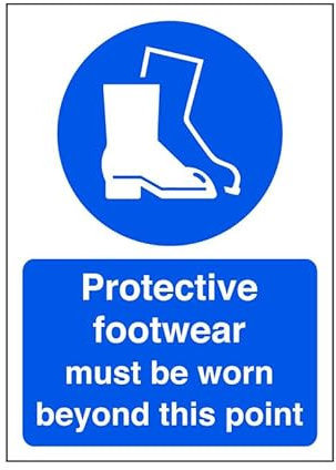 Protective footwear must be worn beyond this point - safety sign, ppe clothing, ppe - 1.2mm Rigid plastic for indoor/outdoor usage (300mm x 200mm) Viewing Distance within 7m.