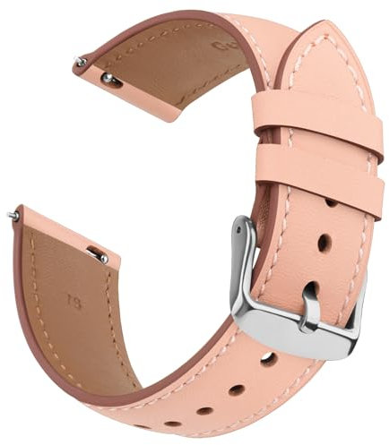 Wanme Cuir Bracelet Compatible avec Garmin Venu 2S/Venu 3S/Vivomove 3S / Vivoactive 4S Femme, 18mm Bracelet de Remplacement pour Garmin Forerunner 265S / Forerunner 255S (Rose, 18mm)