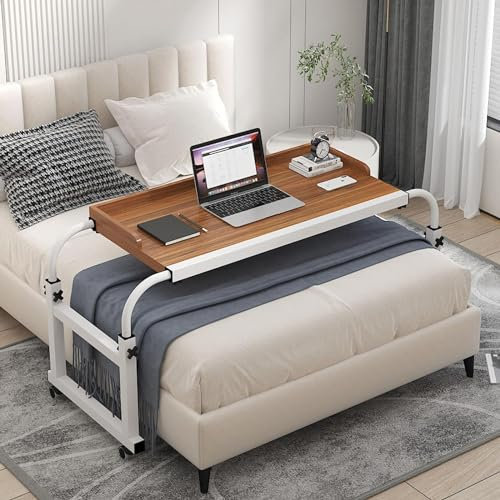 YHKJLYH Mobiler Überbetttisch mit Rädern, einstellbare Höhe und Breite, dehnbarer Computertisch, Steharbeitsplatz, Laptoptisch für Wohnzimmer, Schlafzimmer, Krankenhaus (Farbe: Eiche)
