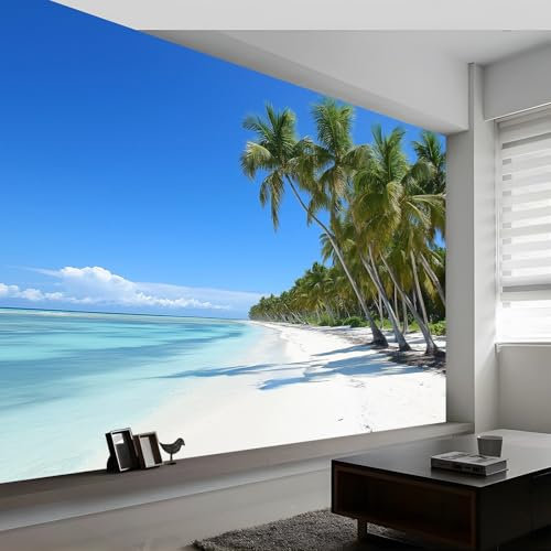 Wall Murals Wallpaper Nature Tropical Beach Theme Print Interior Decor 300 x 210 cm Poster Wallpaper Mural for Bathroom Restaurant Hall Living Room Hallway Blue 3D Photo Wallpaper