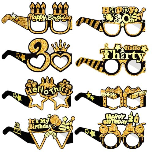 COLANANA Geburtstag Party Brille Dekoration,30th Geburtstag Party Dekorationen,8 Stück Lustige Papier 30th Geburtstags Brille Deko, Geburtstags Photo Booth Requisiten Zubehör für Frauen Männer