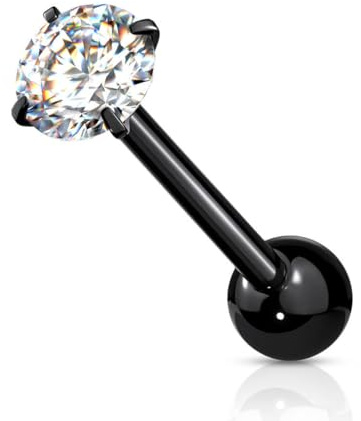 Stachelkleid Zungenpiercing Zirkonia Rund Chirurgenstahl 316l Zunge und Venom Piercing Schwarz/Kristall