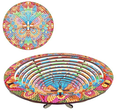 Lebartm DIY Diamond Wooden Snack Storage Tray Diamond Art Painting Mandala Candy Plate Retractable with Stand Round Handmade Serving Platter Set for Vegetables Bread Snack Kitchen Home-Butterfly