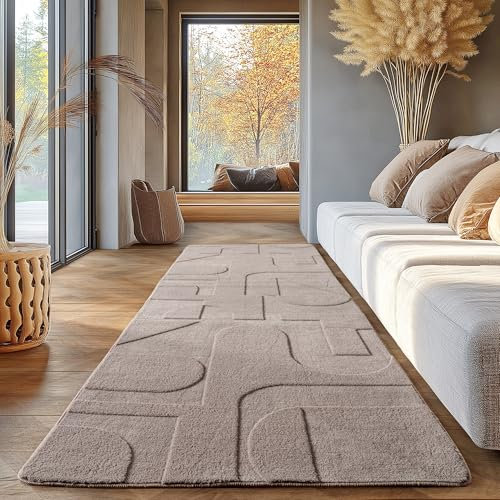 SIMPEX Skandinavischer Teppich, Boho Design, Einfarbig Beige 80x150 cm, Pflegeleicht & Deko Teppich, Waschbar, für Wohnzimmer & Schlafzimmer