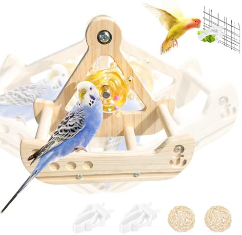 Posatoi per Uccelli, Parco Giochi per Pappagalli, Posatoi in Legno, Giocattoli dell'altalena per uccelli, gabbia per uccelli appesa alla struttura di gioco, stile unico della nave pirata