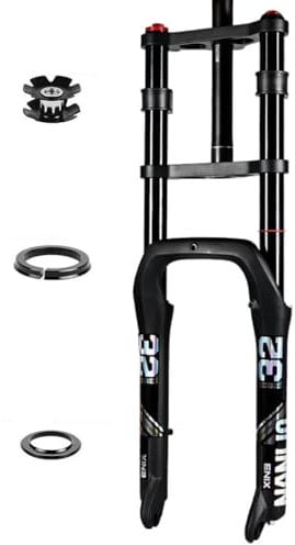 KANGXYSQ 20/26 Double Shoulder Air Suspension Forks For Snow Bikes/E-bike 1-1/8 Straight HL Manual Lockout 135mm Travel Disc Brake QR 9 * 135mm Front Fork For 4.0'' Fat Tire(20 inch)