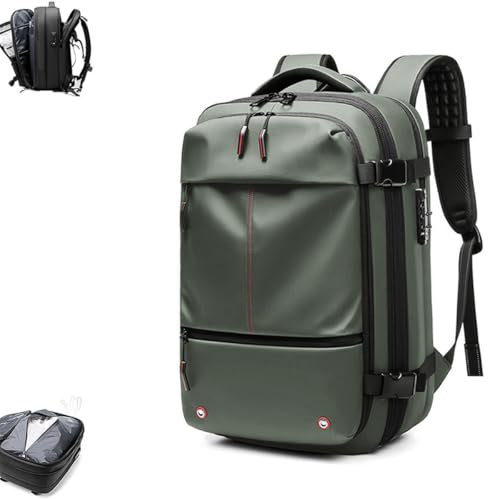 FAFAKO Rucksack,Airbag Rucksack Vakuum, Erweiterbarer 60-Liter-Rucksack Mit Vakuumkompression, Diebstahlsicherer Reise-Vakuum-Rucksack, Bequemes Reisen Und Optimale Raumausnutzung(Green,Manual Press)