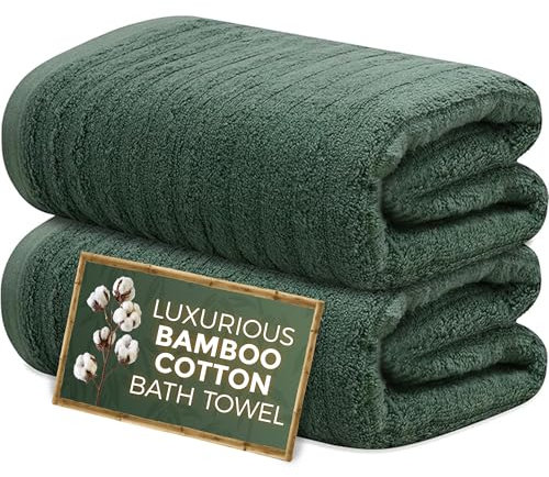 Towelogy Premium Bath Towels for Bathroom Set of 2 (70x120 cm), Super Soft Bamboo Cotton Blend Bathroom Towels (2, Olive)