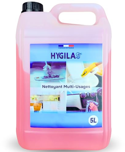 HYGILAS Nettoyant Professionnel Multi-Usages APC 5L – Concentré à Diluer – Dégraissant, Nettoyant et Désodorisant – Multi-Surfaces – Compatible Injection/Extraction et Shampouineuse
