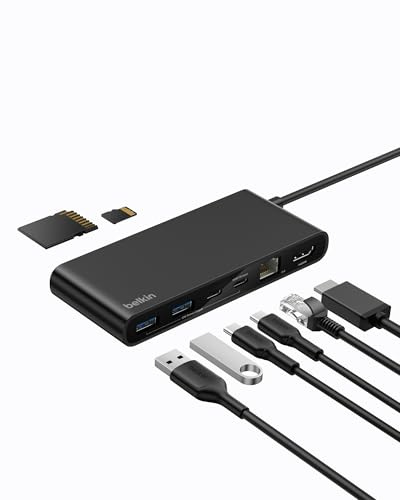 Belkin Connect Hub USB C a 8 Porte, Supporta Display con Risoluzioni Fino a 4K a 60 Hz, Funziona con Mac, Windows e Chromebook, 100W PD con Trasferimenti dati di 10Gbps ed Ethernet 2,5 Gbps - Nero
