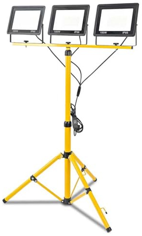 Projecteur de chantier LED 300 W - 30 000 lm - Super lumineux - Avec trépied réglable et câble de 3 m - Prise UE - Étanche IP66 - Pour garage, atelier, chantier, blanc froid