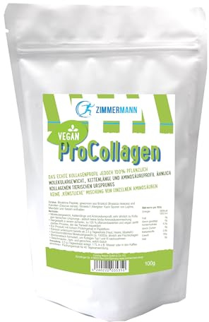 Zimmermann Vegan Pro Collagen Pulver 100g - 40-Tage-Packung, 100% Vegetabil-biomimetische Kollagenpeptide, veganes Eiweiß-Pulver, Geschmacksneutral. 1000 Dalton, leicht absorbierbar