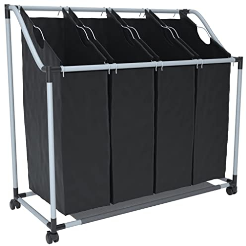 vidaXL Wäschesortierer 4 Fächer Schwarz Wäschewagen Wäschesammler Wäschekorb