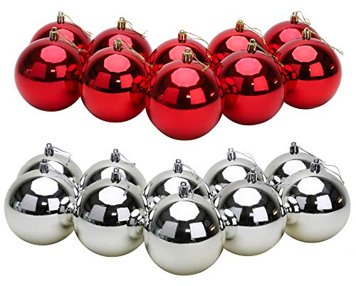 Toyland® 10 Adornos navideños de Color Extra Grande de 100 mm - Decoraciones para árboles de Navidad (Rojo y Plata)