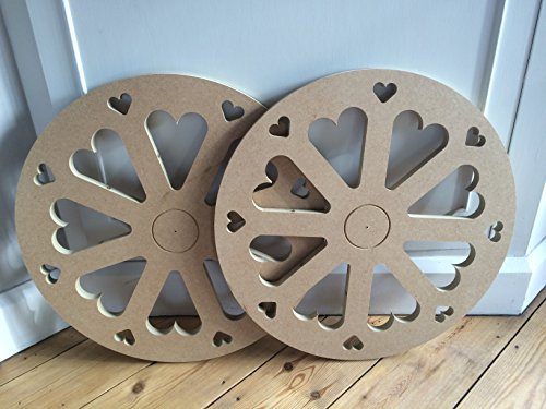 Old Farm Woodcraft Pair of Candy Cart wheels with love heart cut outs 60cms weddings parties anniversaries ready to paint