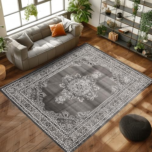 Kurzflor Orientalischer Teppich Wohnzimmer, Esszimmer, Schlafzimmer, Vintage Teppich Läufer Flur Weich & Soft Carpet Orient - Größe: 240 x 340 cm, Farbe: Grau
