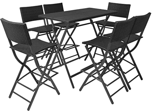 vidaXL Gartenmöbel 7-TLG. Klappbar Gartenbar Rattanmöbel Sitzgruppe Bartisch Stehtisch Barhocker Barstuhl Gartenset Poly Rattan Schwarz