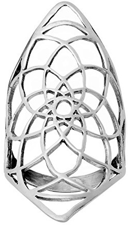 81stgeneration Diamantförmiger Vollfingerring Lotus des Lebens aus Sterlingsilber für Damen | Durchbrochenes Design mit Heiliger Geometrie | Übergroßer Panzerring 925 | Spiritueller Yoga-Schmuck