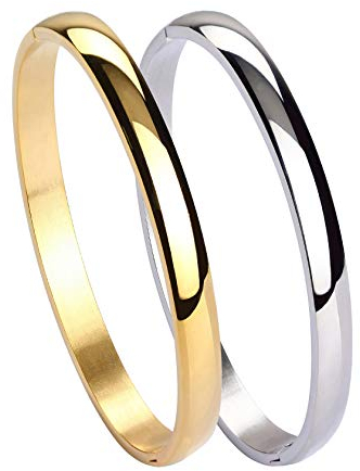 MILAKOO 2 Stück Edelstahl Armband für Frauen Mädchen Hochglanz Armband Gerillte Manschette Armreif 6mm