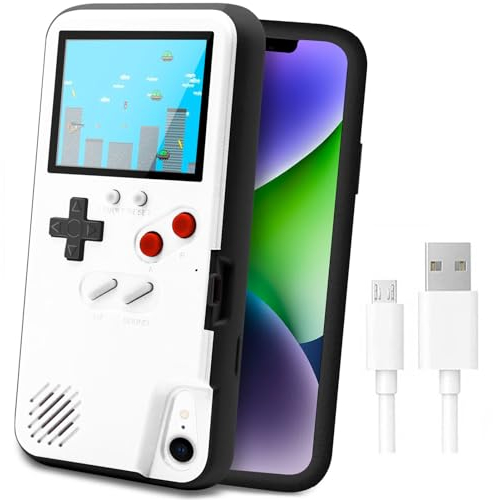 LucBuy Spielekonsolenhülle für iPhone, Schutzhülle mit Eigener Stromversorgung und 36 Spielen,Cooles Farbdisplay,Stoßfeste Videospiel-Handytasche für iPhone XR - Weiß
