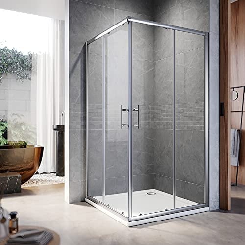 ELEGANT 760 x 760 mm Sliding Corner Entry Shower Enclosure 6mm Extra Toughened Safety Glass Sliding Cubicle Door