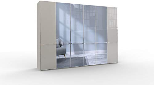 WIEMANN Montreal Kleiderschrank, Schlafzimmerschrank, Drehtürenschrank mit Spiegel, Breite 300 cm, 6 türig, Grau, Glas Kieselgrau, Griffe Chrom, B/H/T 300x236x58 cm