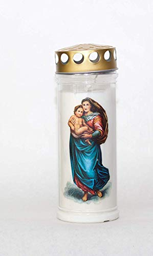 St. Jakob´s Motivkerzen - Grabkerzen in weiß mit Golddeckel und extra Langer Brenndauer - 7 Tage Wochenbrenner Grabkerzen - Friedhofskerze mit Motiv Madonna