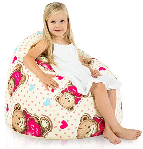 Italpouf Sitzsack L Kindersitzsack, Indoor, Sitzsack Sessel für Kinder, EPS Perlen Füllung, Abnehmbarer Bezug, Maschinenwaschbar, Kindersessel, Zertifiziert, Teddybären