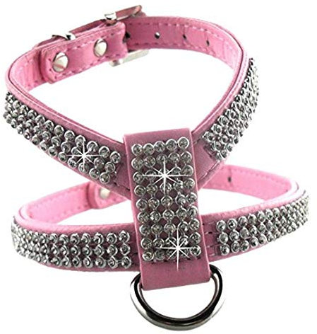 Small dimple 4 Farben verstellbare Geschirre für Hunde, Ultra-Soft Monochrome Soft mit Diamanten Bling Strass Hundegeschirr XS/S/M/L