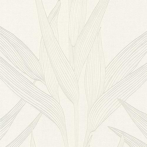 Papier peint intissé palmier feuille plante végétal 361234 36123-4 Livingwalls Hygge | Beige/Crème/Blanc | Rouleau (10,05 x 0,53 m) = 5,33 m²
