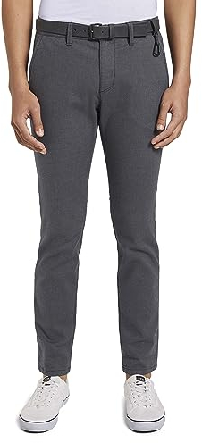 TOM TAILOR Denim Herren 1020451 Straight Fit Chino Hose mit Gürtel, 23975 - Anthra Dobby Yarn Dye, 36W / 34L