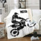 Motocross Fahrer Flanell Fleecedecke 150x200cm Jungen Extremsport Thema Kuscheldecke Schwarz Weiß Motorrad Muster Wohndecke für Bed Dirt Bike Couchdecke