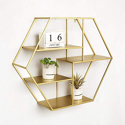 WYFZT Hexagon Schwimmdock Regale Dekorative Schweberegal Wandregal Hängeregal Wandboard rustikales regalbrett Regal für die Wand bauernregal Metall, Moderne kreative, Gold (Size : 70×20×60cm)