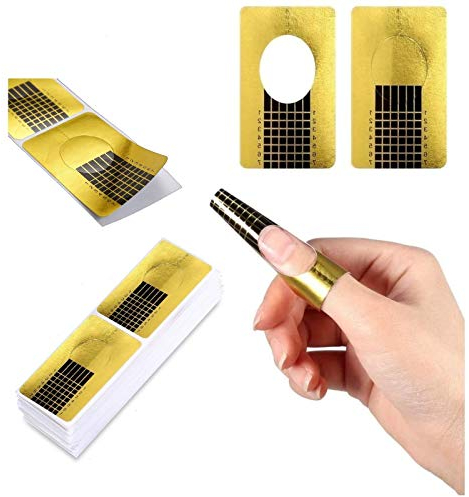 100 hojas oro Bandeja de papel de manicura: Necesario para la extensión de uñas Plantilla de bandeja de papel de Moldes Guías Pegatinas Formas UV Gel
