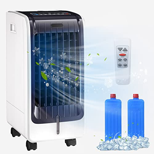 RELAX4LIFE Rafraichisseur d'Air Mobile avec 3 Modes|3 Vitesses|Réservoir d'eau 6L|Écran LCD|Télécommande|Minuterie| 2 Blocs Réfrigérants pour Chambre Bureau Salon de Séjour, Débit d'Air 145m³/h