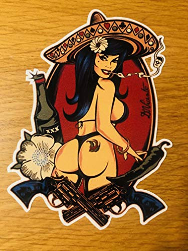 PIN UP Mexican Girl Aufkleber Sticker Guns Tattoo Hot Rod Old School Amigo Pu062