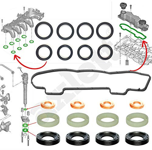 axlett® kit Joint d'injecteur de carburant | cache culbuteur | Admission | pour Citroen Peugeot 1.6 HDi 206 207 307 308 407 1007 3008 5008 Partner Expert | C2 C3 C4 C5 Jumpy Berlingo | 1.5 1.6 TDCi