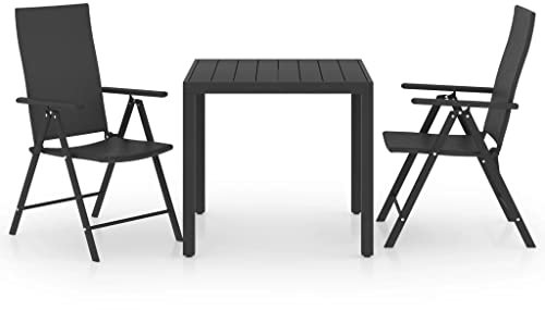 vidaXL Gartenmöbel Set 3-TLG. Gartengarnitur Sitzgruppe Gartenset Sitzgarnitur Gartentisch Esstisch Gartenstuhl Tisch Stühle Schwarz